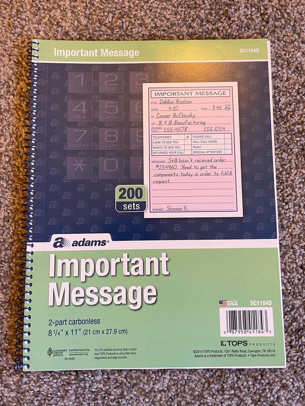 Adams Important Message Carbonless Message Books (Set of 3)- Green & Navy Covers